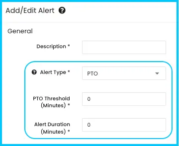 PTO alert settings with the PTO Threshold and Alert Duration fields