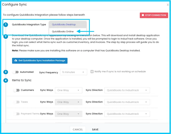 Choosing QuickBooks Online as the integration type