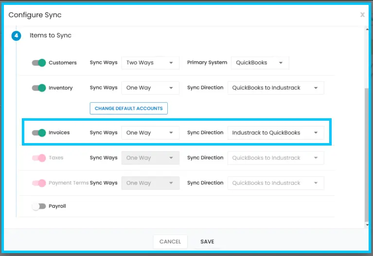 The invoice sync setting
