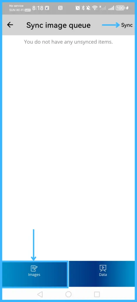 Tapping Sync under Images to send waiting images right away