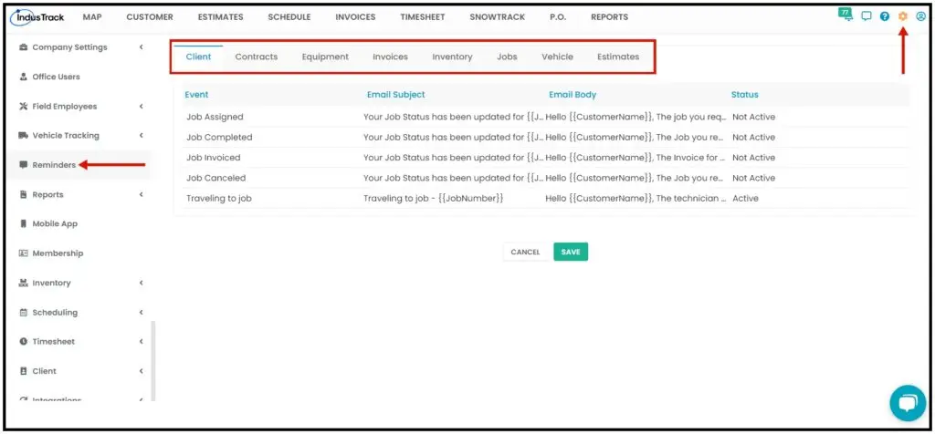 The Reminders page in Settings with its reminder categories