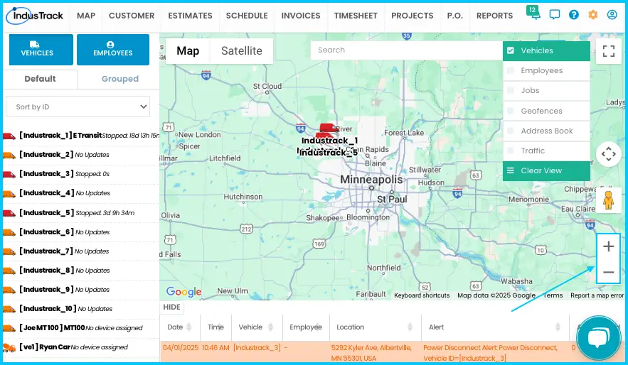The + and – zoom buttons on the map