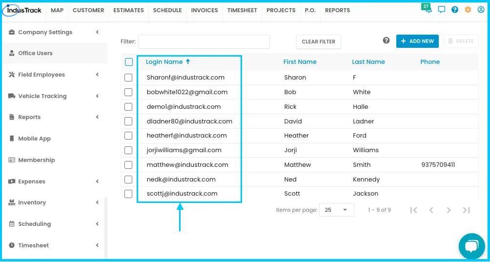 Clicking an office user's row to edit them