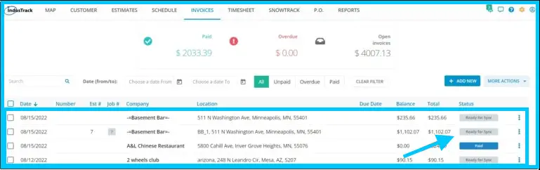 Invoices with the status Ready for Sync