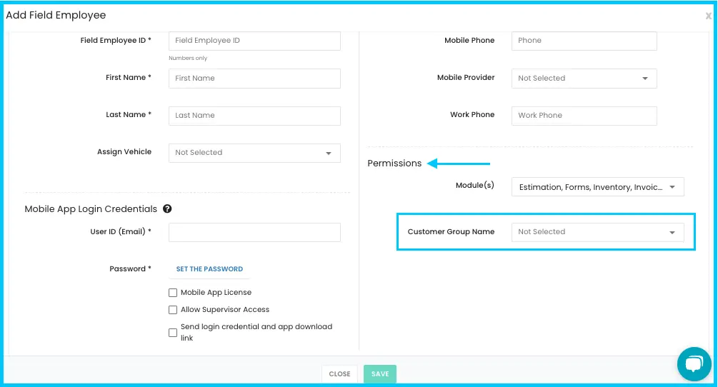 Customer permissions: customer group and specific customers
