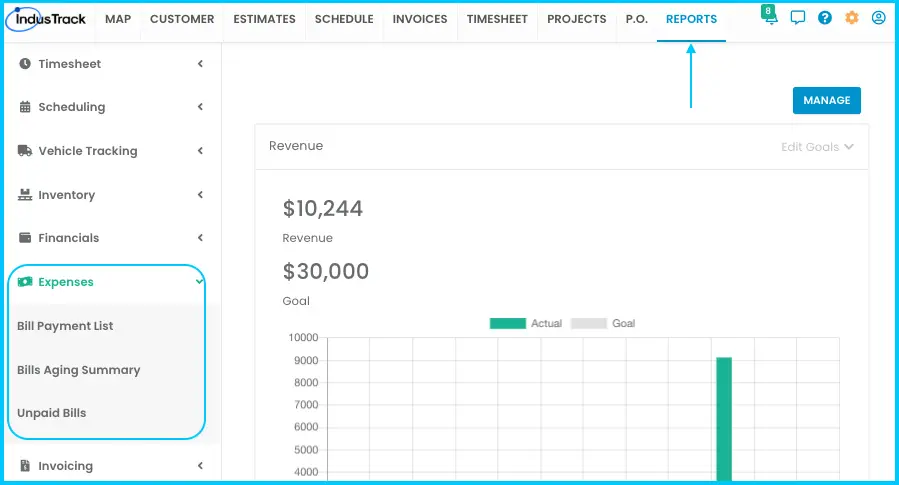The Expenses reports: Bill Payment List, Bills Aging Summary and Unpaid Bills