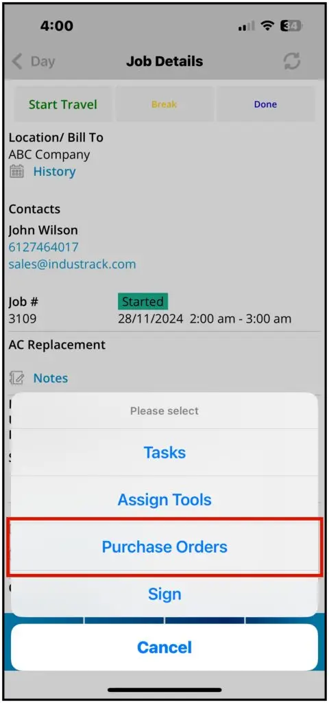 Purchase Orders on a job