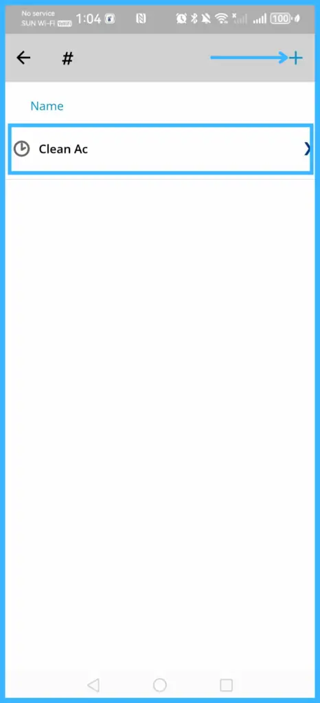 The task list with the plus icon