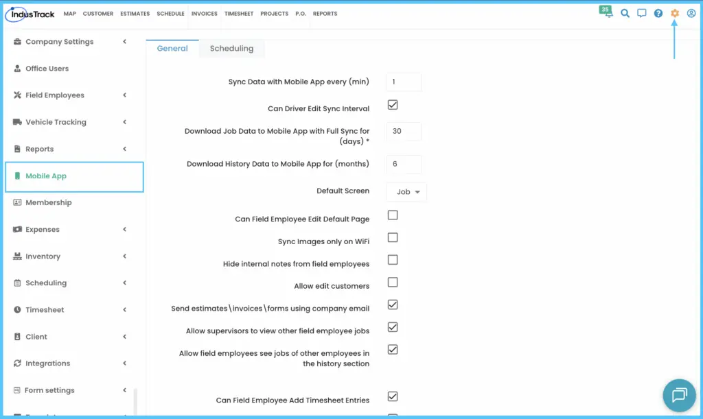 Settings > Mobile App, General tab