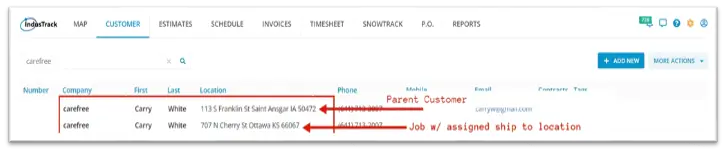 The customer and its job synced to IndusTrack as two customers with the same name