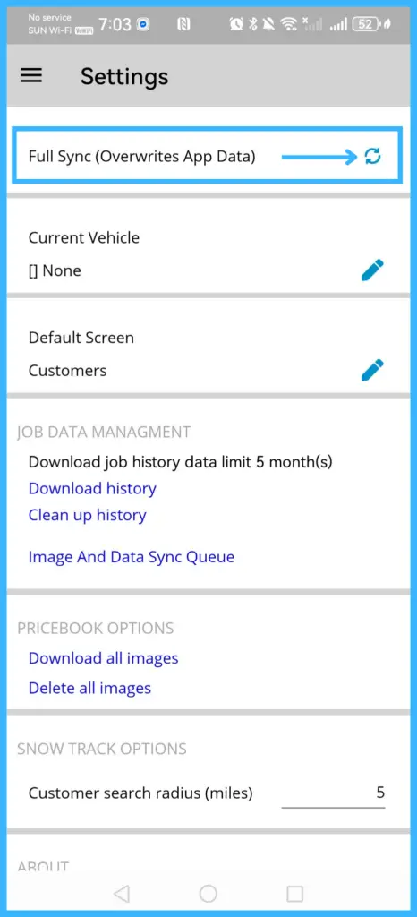 Full Sync in Settings