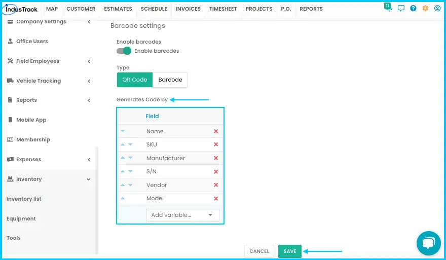 Choosing the fields to include in the barcode and saving