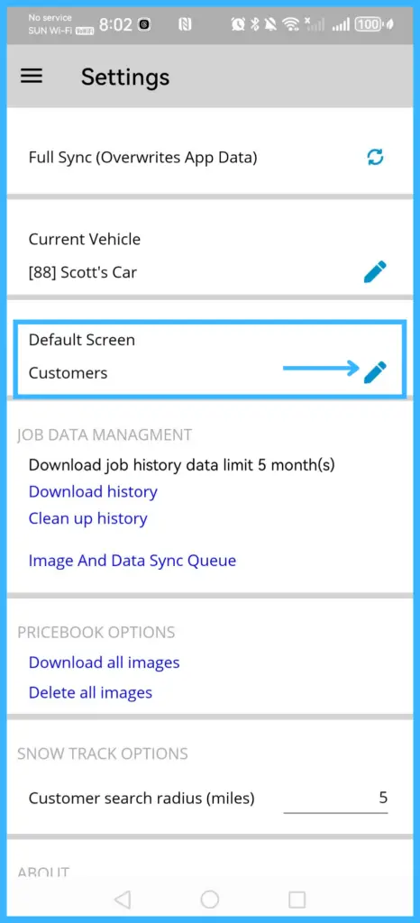 Default Screen with the pencil icon