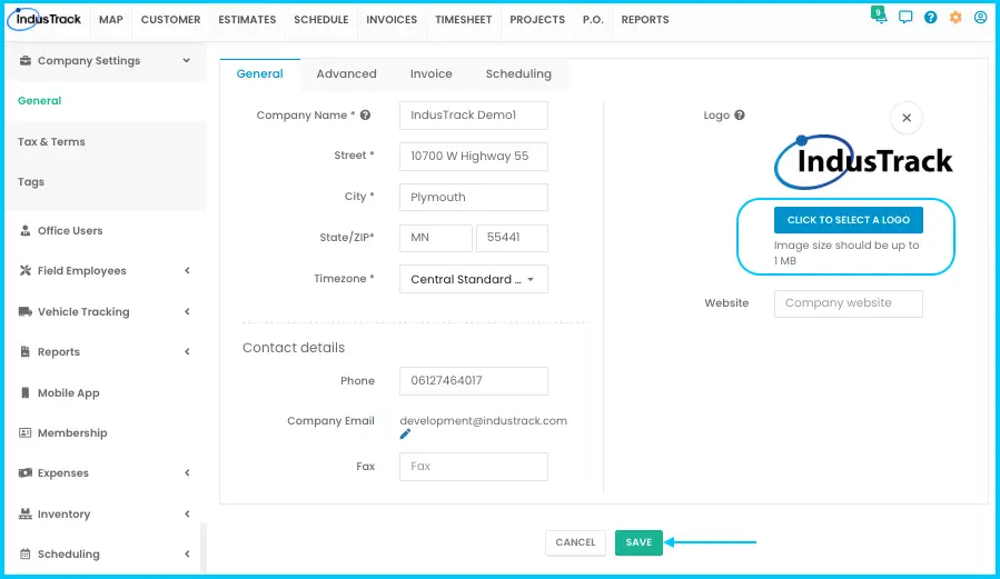 Uploading a company logo with Select a Logo