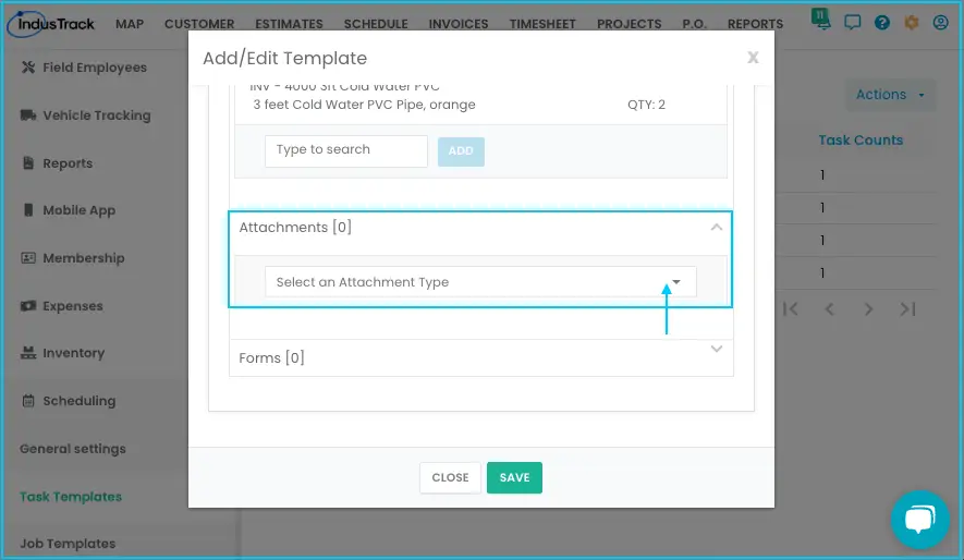 The Attachments section of a task, with link, upload and existing file options