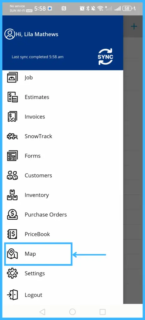The app menu with Map