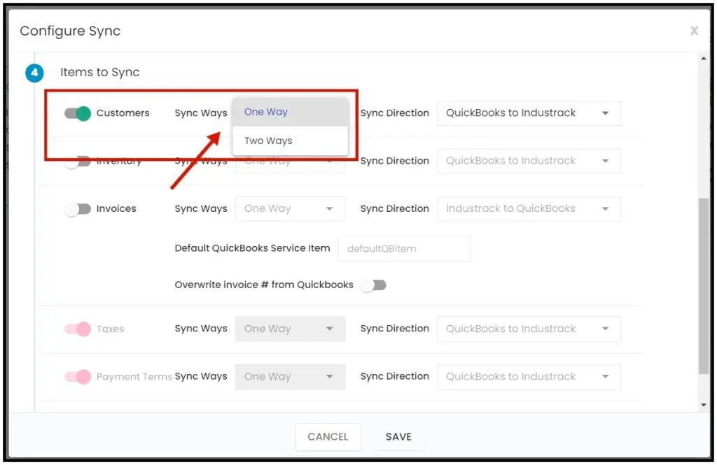 One-way or two-way sync options for customers