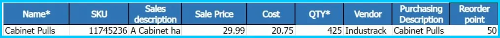 The Inventory Part import template