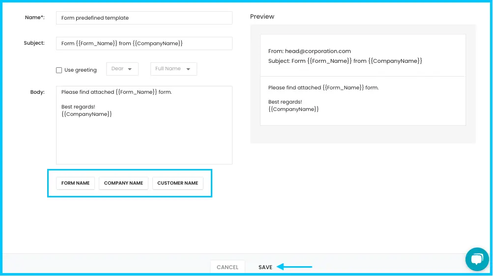 The Forms email template