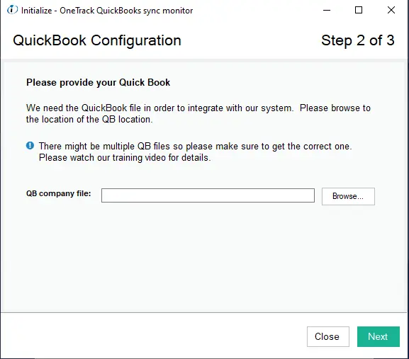 Choosing the QuickBooks company file
