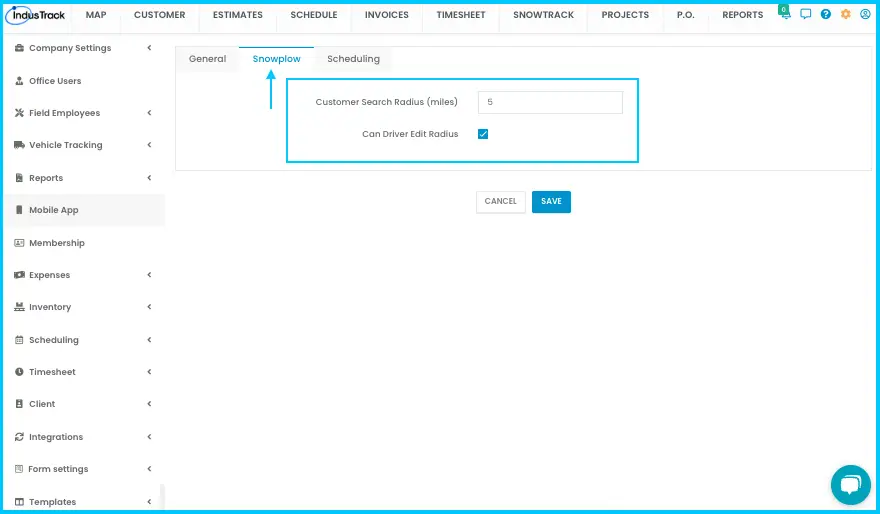 Snowplow Settings: Customer Search Radius and Can Driver Edit Radius