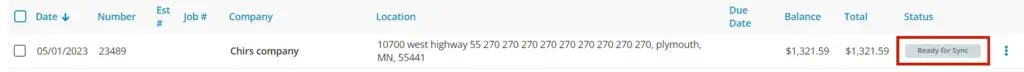 An invoice with the status Ready for Sync