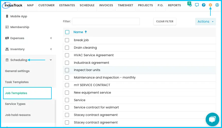 Settings > Scheduling menu with Job Templates selected