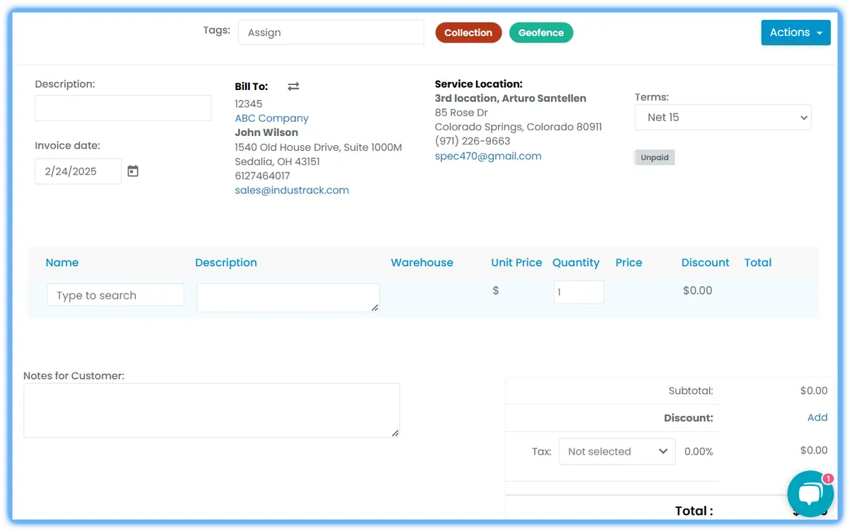 The invoice page