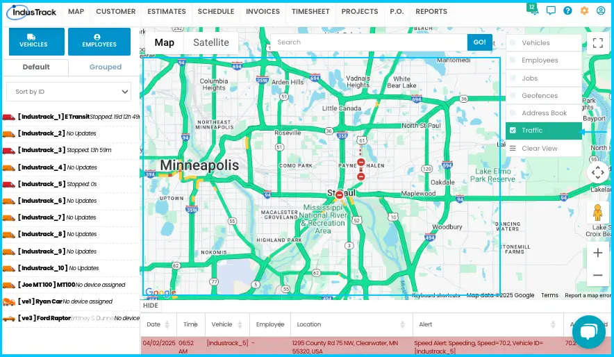 The Traffic overlay showing live traffic as colored lines