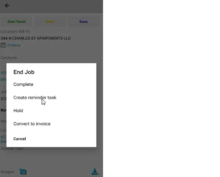 Creating a reminder task after marking a job Done