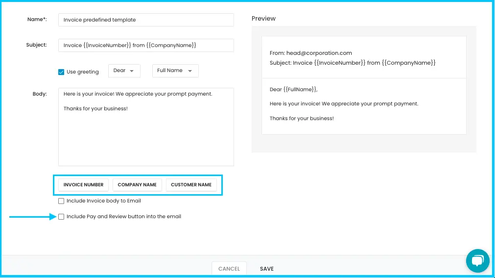 The Invoice email template
