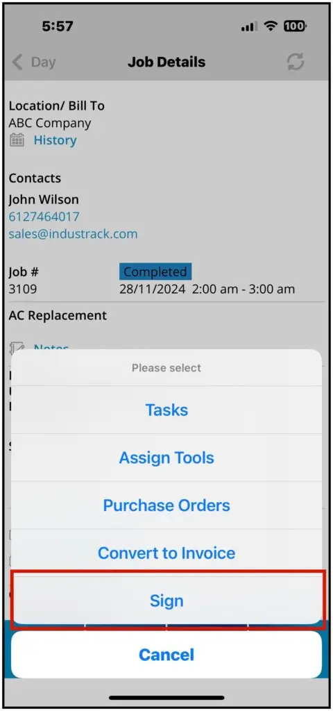 The signature pad for the job