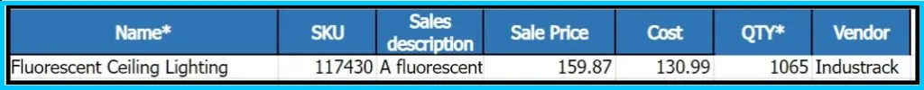 The Non-Inventory Part import template