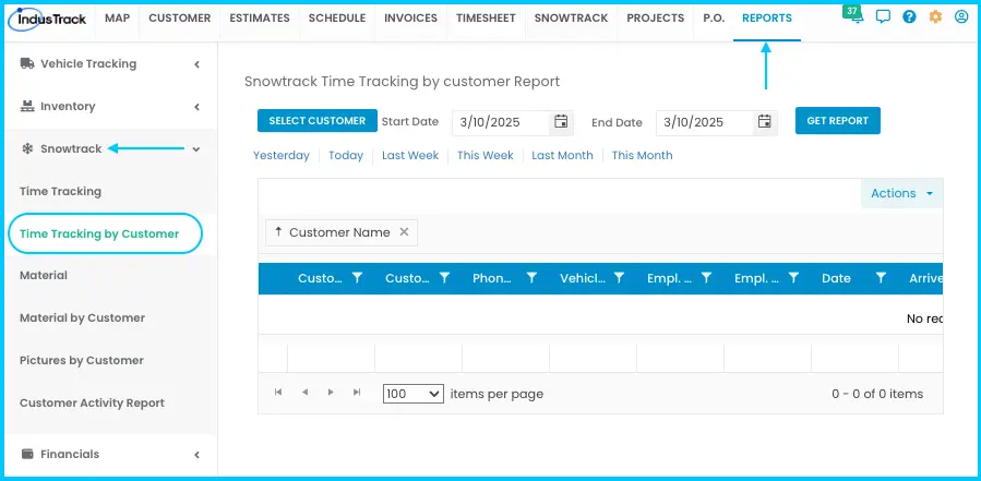 Time Tracking by Customer under Reports > SnowTrack