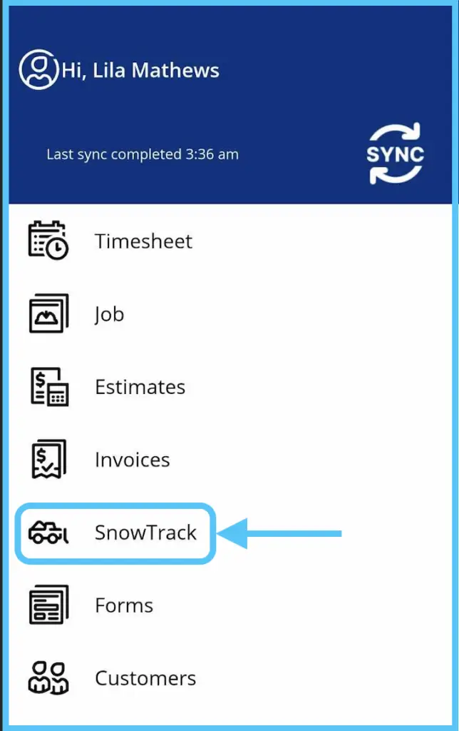 The app menu with SnowTrack