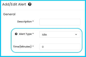 Idle alert settings with the Time (Minutes) field