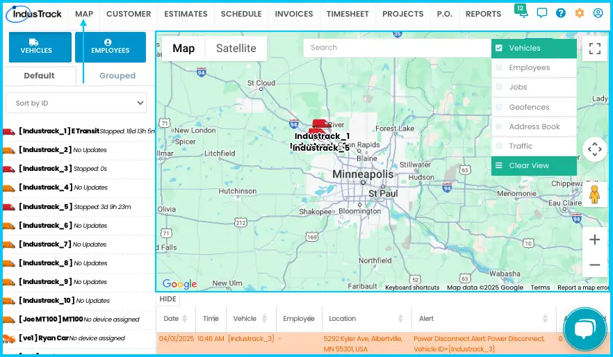 The map area in the center of the Map page