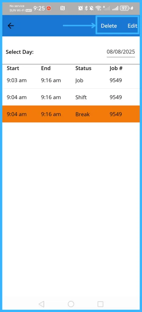 Editing or deleting a time entry