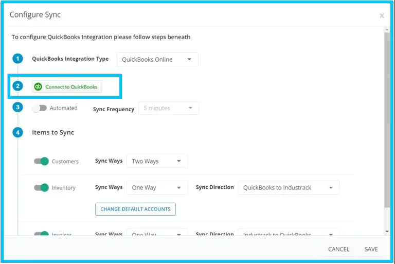 The Connect to QuickBooks button