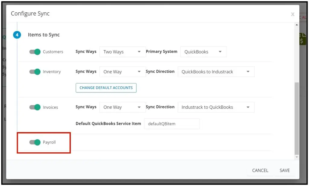 The Enable Payroll setting in Configure Sync
