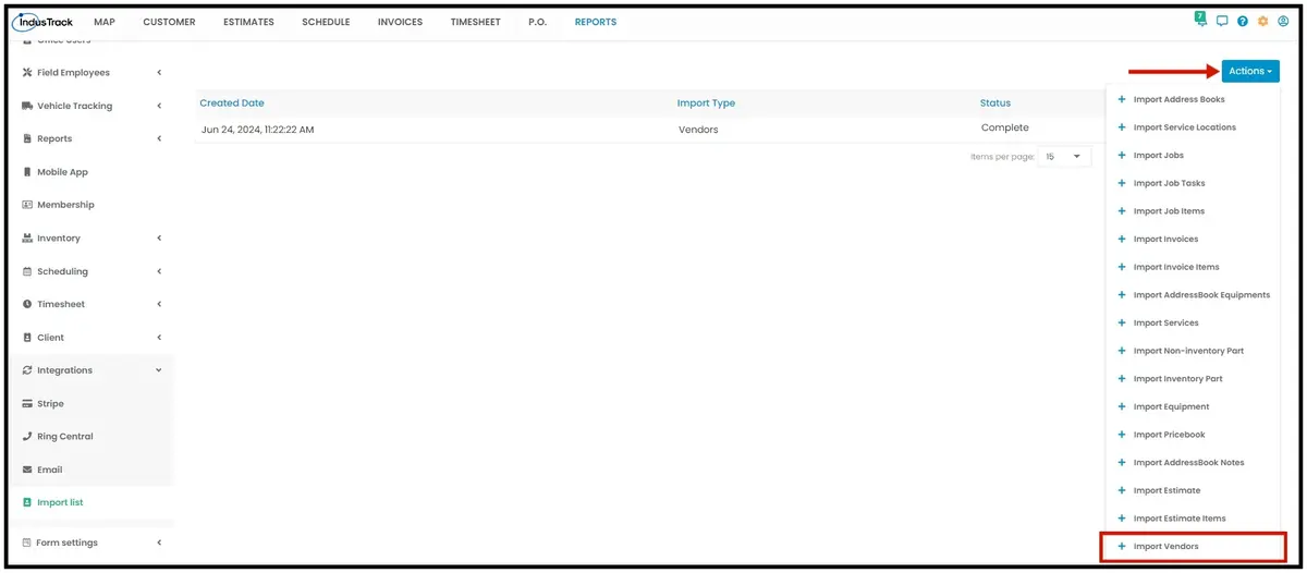 Importing a vendor list from an Excel file