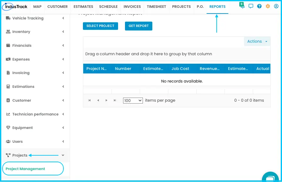 Opening the Project Management Report