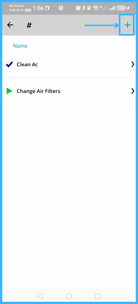 The plus icon on the task list