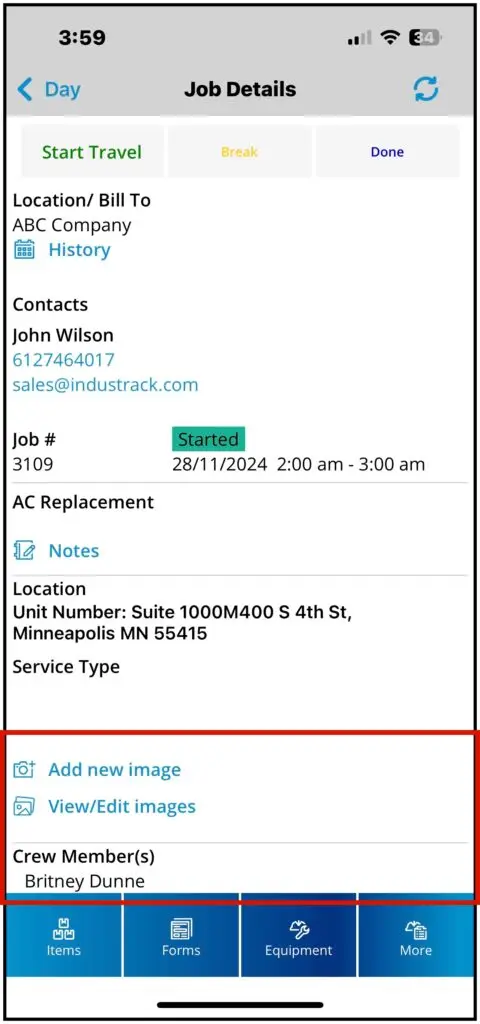 The Add New Image and View/Edit Images options on the job