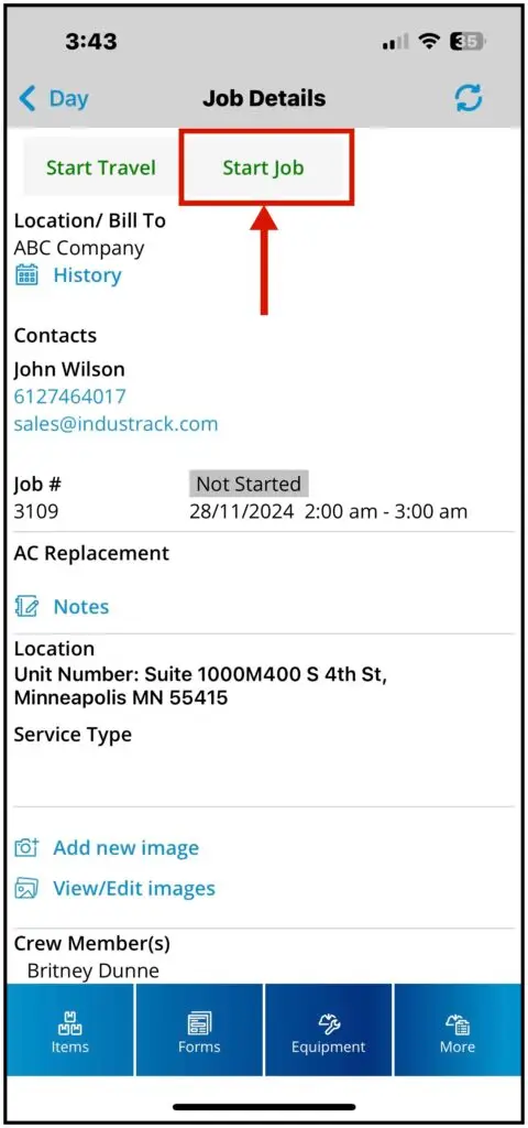 The Start Job button and the job status next to the Job #