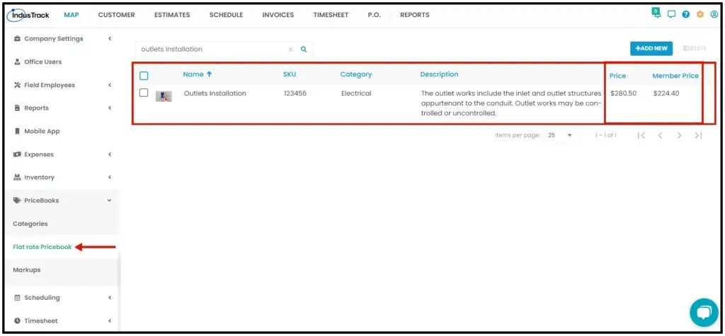 Flat rate assemblies showing the Price and the Member Price