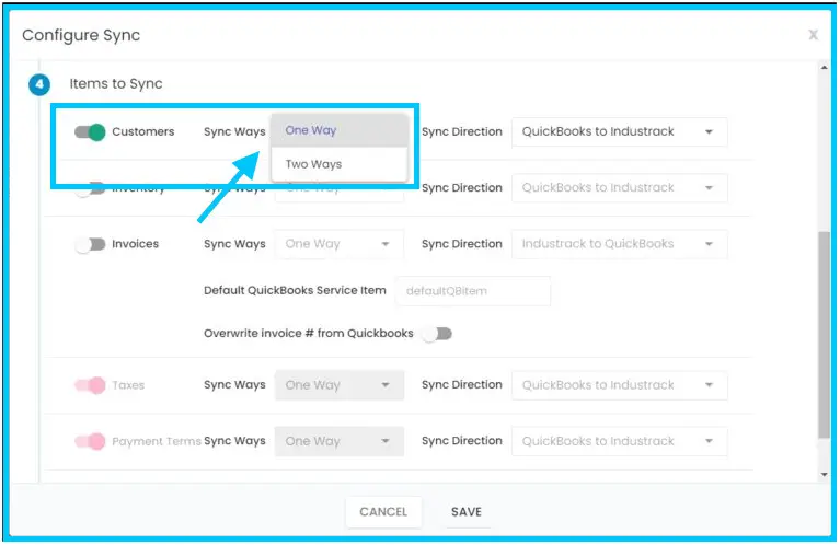 One-way or two-way sync options for customers
