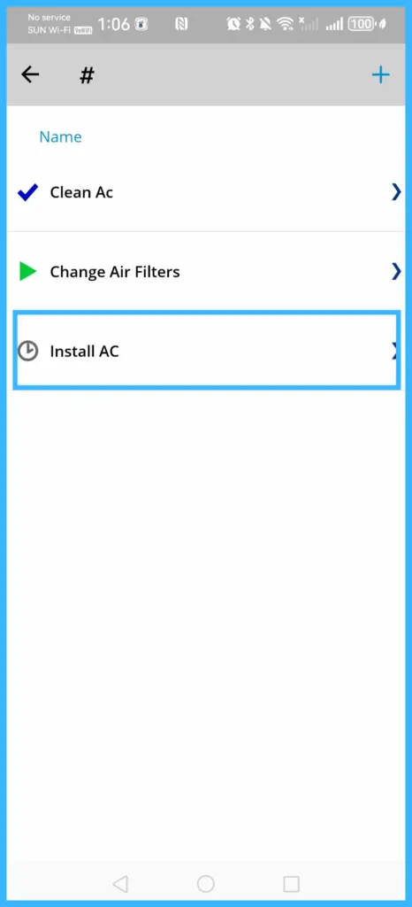 The new task in the task list