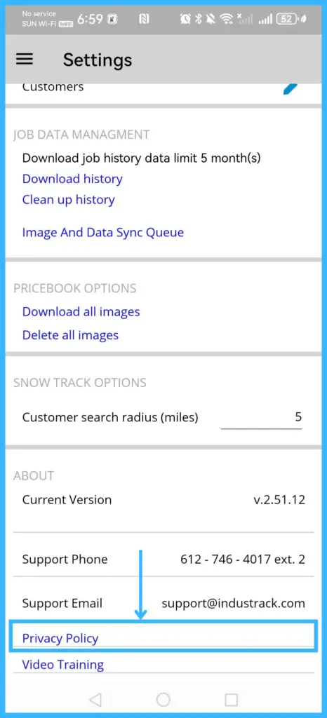 The Privacy Policy option