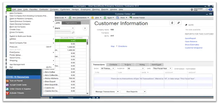 The File menu in QuickBooks Desktop
